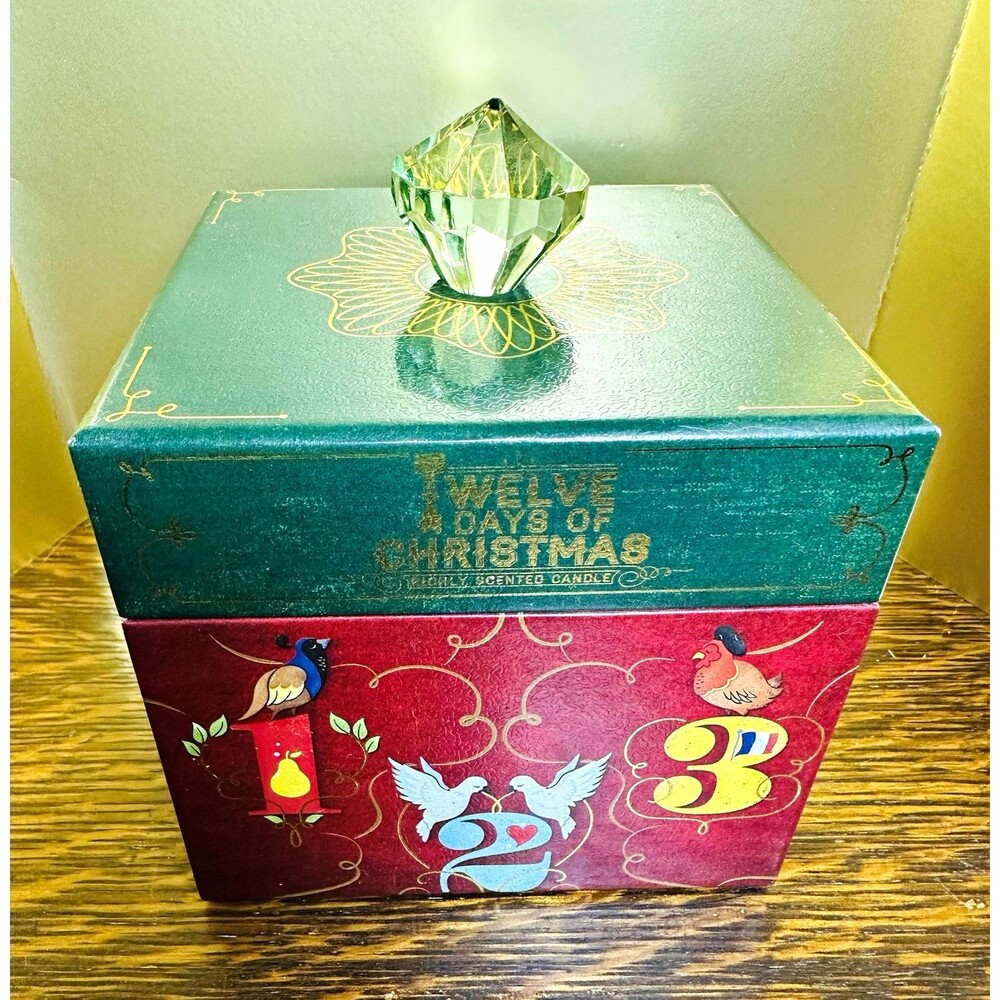 Demdaco 12 Days of Christmas Lidded Box Candle Holder, Square Medium Red/Green
